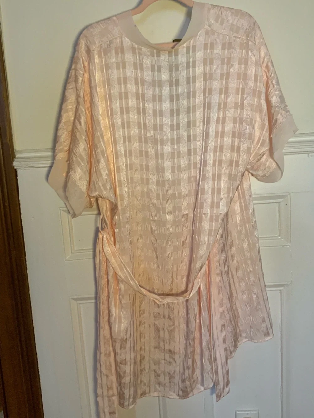Vintage Christian Dior Blush Pink Jacquard Check Robe Kimono